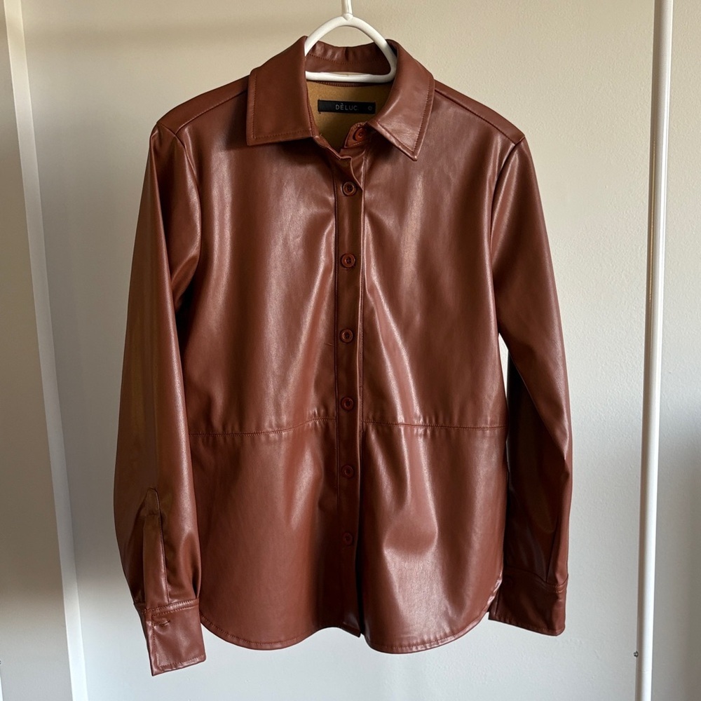 Deluc Tan vegan Leather Button Down Shirt
